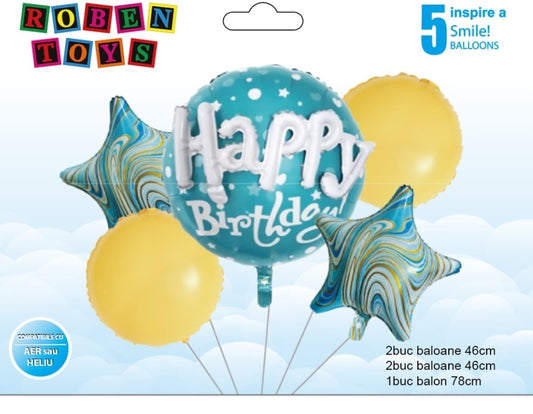 3D Happy Birthday 5 Pcs Foil Balloons Set
